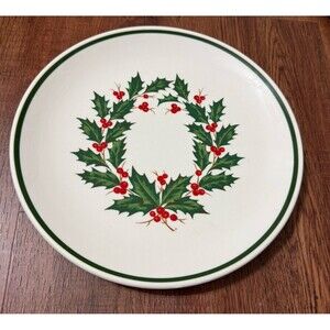 Vintage Homer Laughlin Green Band Holly Leaf Berry Christmas Plate 9.5”